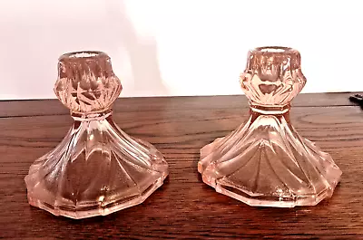 Buy Pair Of Vintage Pink Pressed Depression Glass Candle Stick Holders • 10£