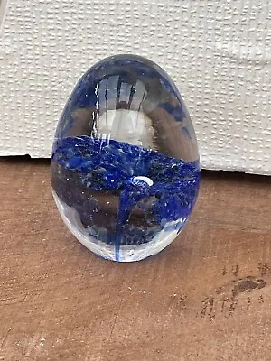Buy Blue Canopy Floral Mushroom Blown Glass Egg Shaped Paperweight • 5£