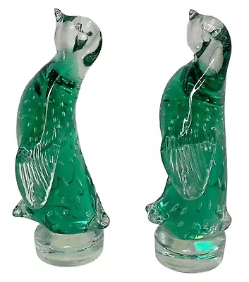 Buy Murano Arte Glass Penguin Paperweight Bullicante Green Italy Pair (2) • 49.33£
