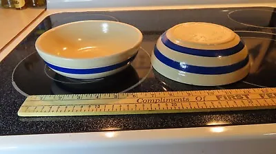 Buy 2 Stoneware Bowls - Robinson Ransbottom Pottery Co Williamsburg Dual Blue Stripe • 18.92£