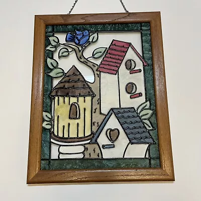 Buy Bird Houses Faux Stained Glass Window Hanger Approximately 14x 18. See Photos. • 39.61£