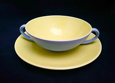 Buy Very Rare Poole Pottery TwinTone Lime Yellow And  Moonstone Grey Soup Bowl  • 10£
