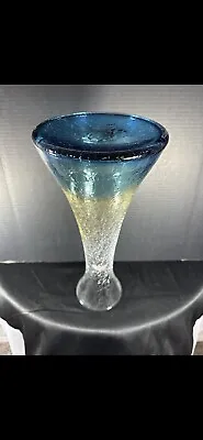 Buy Blenko Crackled Glass Desert Sky 2006 Collection 17” Floor Vase Blue Amber Clr • 179.71£