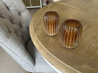 Buy Vintage Ridged Heavyweight Glass Candle Holders In A Lovely Dark Orange  Exc Con • 16£