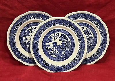 Buy Set Of 3X Old Willow Alfred Meakin 9” Blue And White Plates Very Rare Design. • 25£