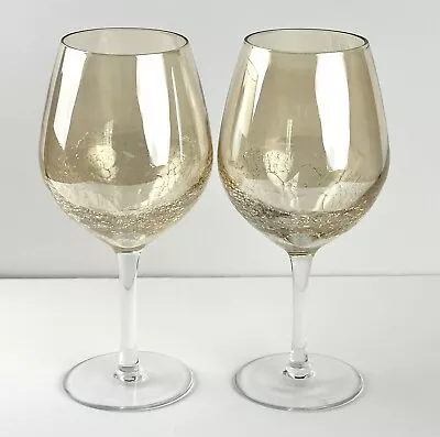 Buy 2 Pier 1 Amber Crackle Golden Luster 16 Oz Wine Goblet Cocktail Glass-Read Desc. • 33.57£