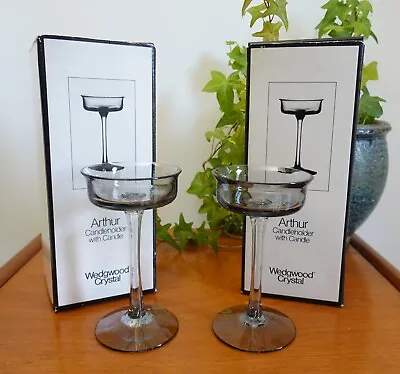Buy Two Wedgwood Arthur Lead Crystal Glass Midnight Medium Candlesticks / Holders • 20£