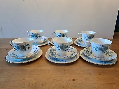 Buy Queen Anne White Blue Floral 6x Tea Set - Cup, Saucer And Side Plate • 30£