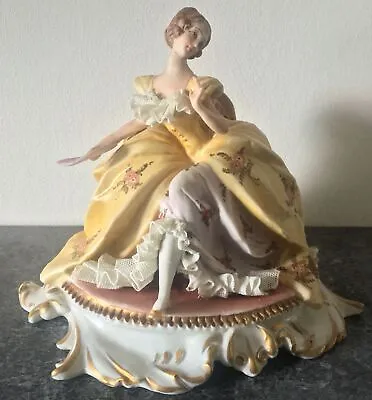 Buy Signed CAPPE CAPODIMONTE Porcelain DRESDEN LACE Seated WOMAN With FAN FIGURINE • 250£