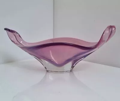 Buy Vintage MCM Murano Sommerso Pink And Clear Glass Table Centre Bowl Vase  • 35£