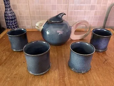 Buy Villadada Hand Thrown Teapot And 4 Beakers Fish Theme • 11£