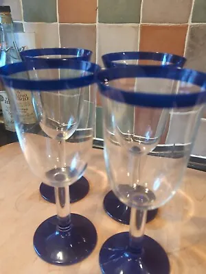 Buy Vintage Cobalt Blue Stem Wine Glasses X4 Immaculate Condition  • 22£