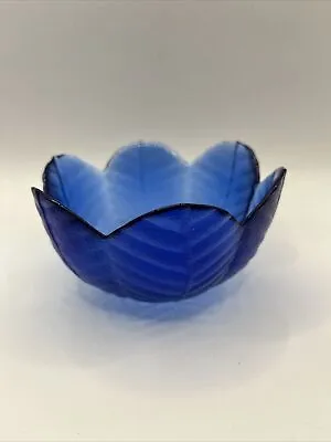 Buy Collectible Cobalt Blue Petal/Leaf Pressed Glass Scalloped Serving Bowl  • 10.42£