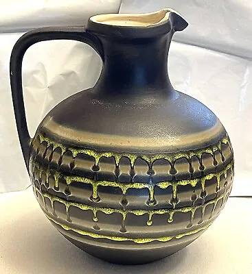Buy Vintage Haeger Pitcher Vase~ Black With Green Dripped Glaze Design~MCM • 75.76£