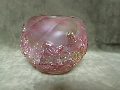 Buy Victorian Northwood Art Glass Pink Yellow Mottled Crackle Ivy Rose Bowl Vase • 151.76£