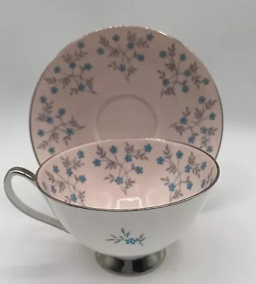 Buy Queen Anne Fine Bone China England Cup And Saucer Light Pink Blue Flowers • 24.01£