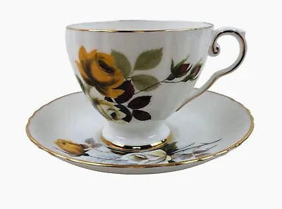 Buy Royal Grafton Yellow Floral Rose Gold Rim Tea Cup Saucer Set Fine China • 28.81£