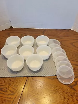 Buy 8 Vintage Glasbake Custard Cups Bowls Milk Glass + LIDS Never Used • 23.98£
