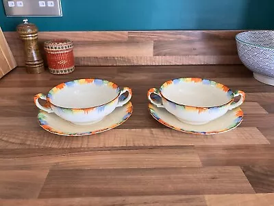 Buy Grindley Chameleon Art Deco 1930s Hand Painted Soup Bowl And Saucer Set X2 • 32.99£