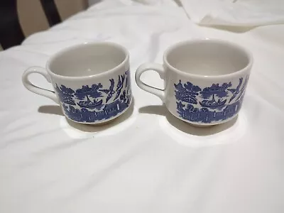Buy Vintage Churchill England Blue Willow Coffee Tea Cups Set Of 2 • 11.36£