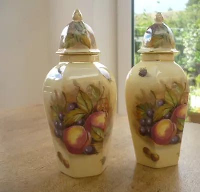 Buy Pair AYNSLEY ORCHARD GOLD Ginger Jars With Lids Signed D.Jones • 34£