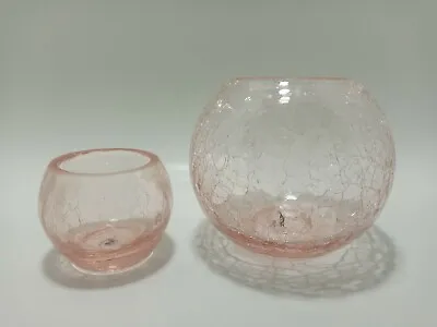 Buy Vtg Pink Crackle Glass Vase And Tea Light Holder • 20.94£