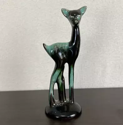 Buy Vintage Blue Mountain Pottery 5.5  Teal Green Drip Glazed Standing Deer Fawn MCM • 23.62£