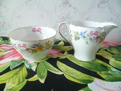 Buy Shelley English China Milk Jug & Sugar Bowl Spring Bouquet 3651 • 10£