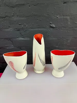 Buy 3 X Vintage Burleigh Ware Fern Pattern Vase Red Inside 1 X 10.75  And 2 X 7.5  • 59.99£