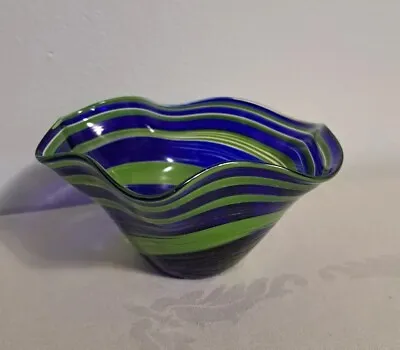 Buy Art Glass Eye Studio Bowl Hand Blown Blue Wave  • 17.05£