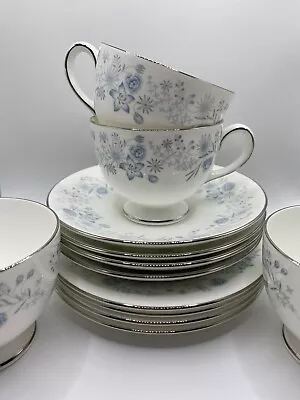 Buy Wedgwood Vintage Belle Fleur Blue White Floral 4x Trios Cup Saucer • 44.99£