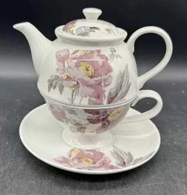 Buy Laura Ashley Peony Garden Amethyst Tea For One  Teapot Cup & Saucer NEW • 16.95£