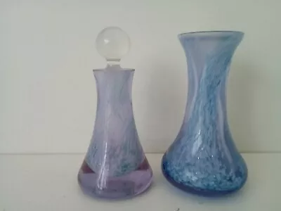 Buy Caithness Crystal Glass Perfume Bottle + Stopper & Small Vase Blue Swirl • 23£