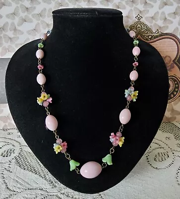 Buy Vintage Art Deco Czech Pink Floral Satin Glass Bead Brass Wired  Necklace  • 40£
