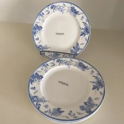 Buy 4 Four Mikasa Kiley Bone China Salad Plates Blue White Floral French Country NEW • 48.20£