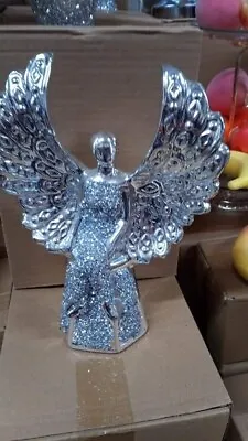 Buy Crushed Crystal Sitting Angel Sculpture Silver Ornament Home Décor For Gift • 17.99£