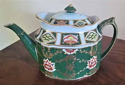 Buy Antique Ceramic Teapot By Ashworth/Masons-Green & Gilded Colours-Late 1800's • 15£