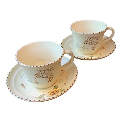 Buy Honiton Pottery 1940s Woodland Leaping Stag Two Cups & Saucers Charles Collard • 28£