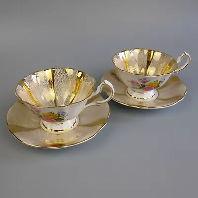 Buy Queen Anne Tea Set. 22K Gold & Flowers. Vintage Bone China. 2 Cups & Saucers. • 49.99£