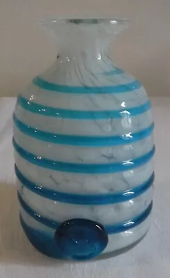 Buy Maltese Mdina Clear + Mottled White Glass Vase With Applied Blue Swirl • 15£