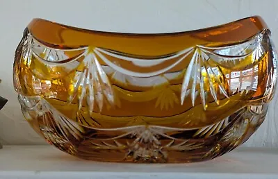 Buy Superb Vintage Royal Brierley Crystal Amber Overlay Cut Bowl Vase.3.1kg!signed • 29.99£