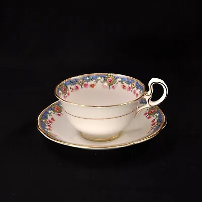 Buy Aynsley Footed Cup Saucer Pink Roses Garland Blue Green Doris Handle 1926-1934 • 73£