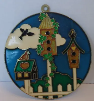 Buy Vintage Faux Stained Glass Bird House Scene Sun Catcher Multicolor Round 4.5  • 14.18£