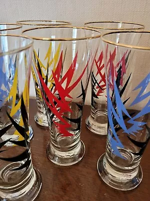 Buy Six Vintage Funky 70s Glass Drinking Glasses With Vibrant Colours • 9.99£