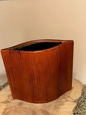 Buy Mcm  Vtg Danish Art Pottery Vase Unique Brown Wood Grain Decor Or Waste Can • 47.78£