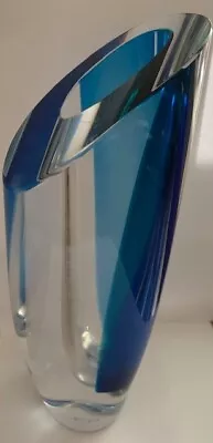 Buy Vintage 'Seaside' Kosta Boda Blue And Clear Crystal Glass Vase, By Goran Warff • 310£