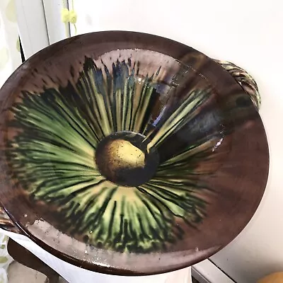 Buy Vintage French TIAN Vallauris Stamped Twisted Handles Drip Glaze ￼pottery Bowl • 95.89£