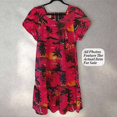 Buy Royal Hawaiian Creations Red Tropical Muumuu Dress Vintage 90s Women's Large • 43.22£