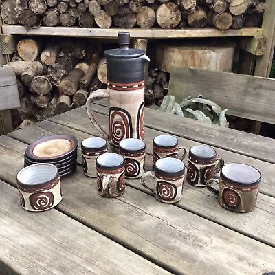Buy Old Vintage Retro Briglin Studio Pottery Coffee Set Plus Extra Cup - No Jug • 38£