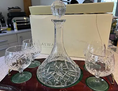 Buy Galway Crystal Longford Decanter Set With 4 Brandy Glasses & Serving Tray • 150£